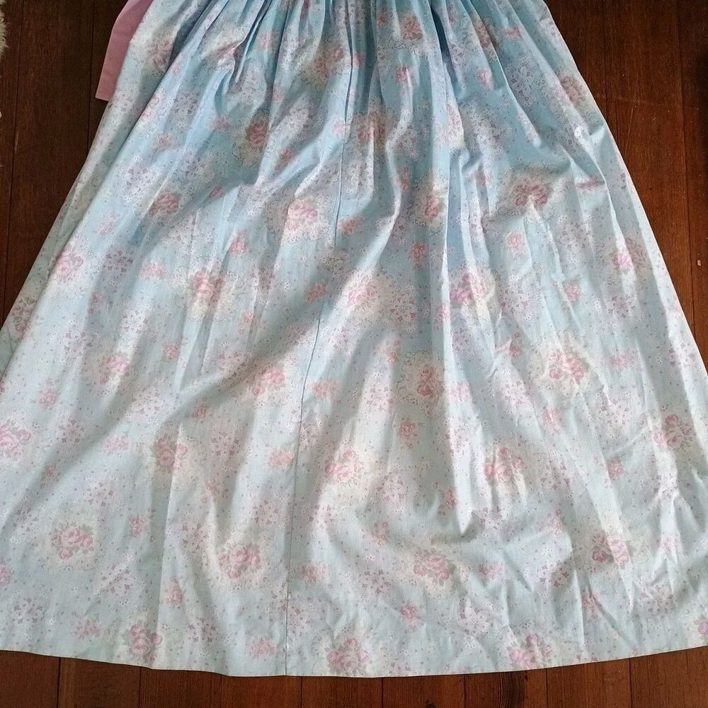Vtg Lanz Originals 80s Dress Sz 8 Blue Pink Floral Cottagecore Belt Pockets READ - Picture 11 of 11